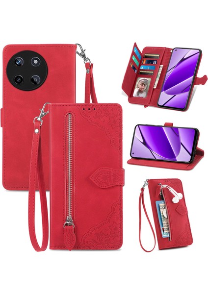 Realme 11 4g Fermuarlı Kese Manyetik Kart Tutucu ve Bilek Kayışlı Cüzdan Kılıfı Realme 11 4g (Yurt Dışından)