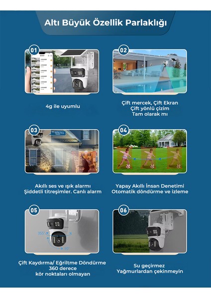 Sim Kartlı 4g 2 Kameralı Solar Panelli Güneş Enerjili Sirenli 4mp Dual Light Çift Kameralı V380 Pro App Kamera fiyatları