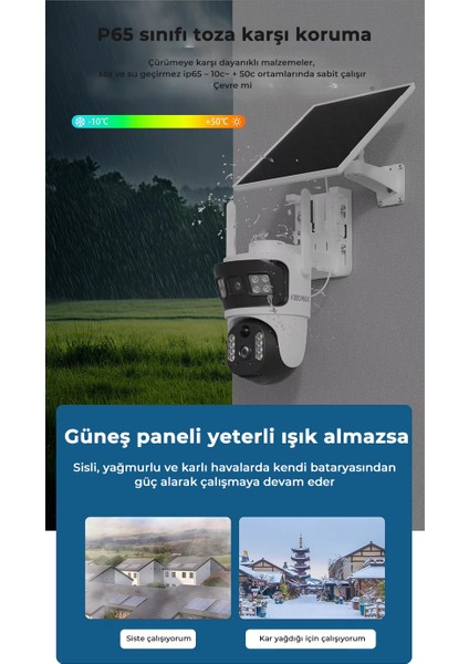 Sim Kartlı 4g 2 Kameralı Solar Panelli Güneş Enerjili Sirenli 4mp Dual Light Çift Kameralı V380 Pro App Kamera modelleri