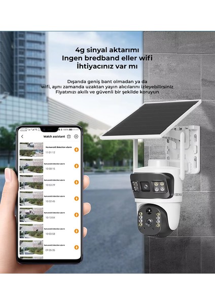 Sim Kartlı 4g 2 Kameralı Solar Panelli Güneş Enerjili Sirenli 4mp Dual Light Çift Kameralı V380 Pro App Kamera indirimleri