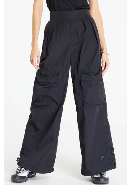 Sportswear Tech Pack Loose Fit Repel Trousers Kadın Dokuma Bol Kesim Yüksek Bel Eşofman Altı Siyah