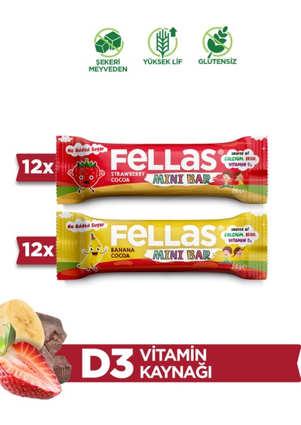 Kids Meyve Bar 28 G Süper Ikili Kutu 24 Adet - Muzlu x 12 Adet + Çilekli x 12 Adet