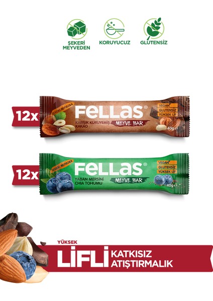 Meyve Bar 40G Ikili Kutu 24 Adet (Yaban Mersinli x 12 + Kuruyemişli x 12)