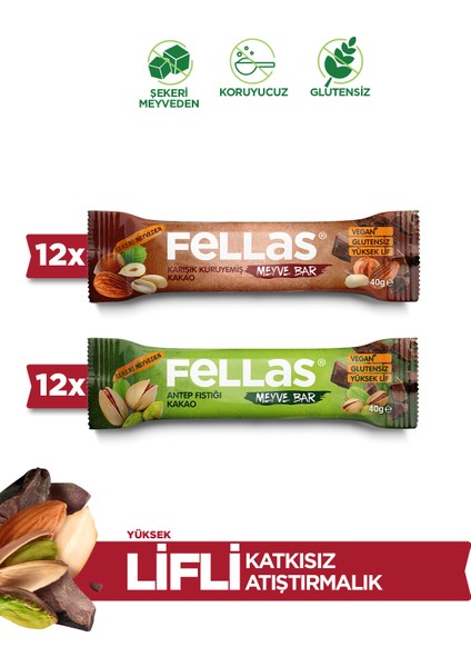 Meyve Bar 40 G Süper Ikili Kutu 24 Adet - Antep Fıstıklı x 12 Adet + Karışık Kuruyemişli x 12 Adet