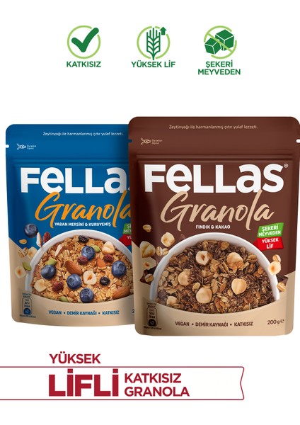 Granola 2'li Paket - Yaban Mersini & Kuruyemişli 200g + Fındık & Kakaolu 200g