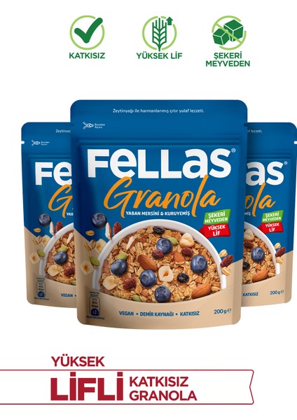 Granola - Yaban Mersini & Kuruyemiş 200g - 3'lü Paket