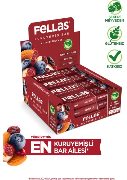 Kırmızı Meyveli Kuruyemiş Bar 30 gr x 12 Adet