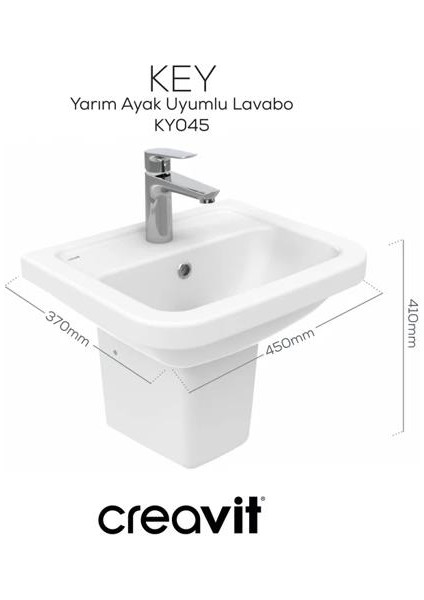 KY045 Key Köşeli Yarım Ayak Lavabo 36*45 cm modelleri