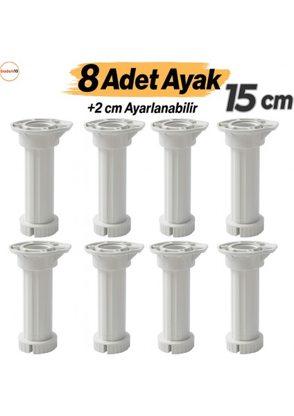 Ayarlanabilir 8 Adet 15 cm Plastik Ayak Mobilya Dolap Tezgah Yükseltme Yükseltici Ayakları Ayağı