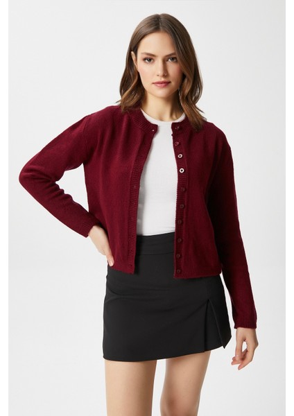 Kadın Nina Bisiklet Yaka Bordo Basic Hırka