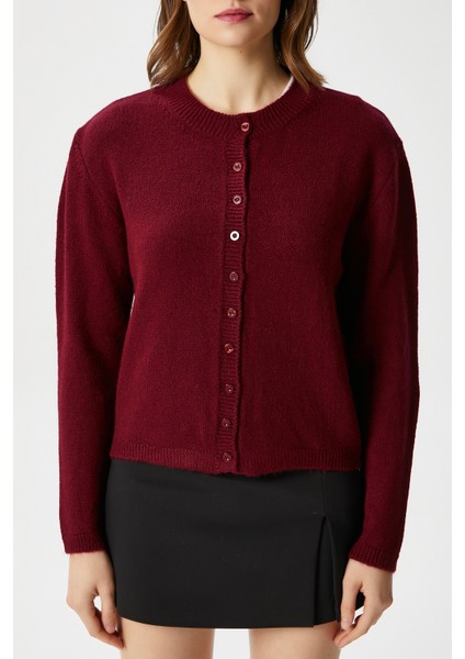 Kadın Nina Bisiklet Yaka Bordo Basic Hırka modelleri