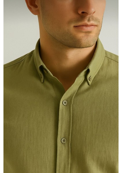 Yazlık Keten Dokulu Uzun Kollu Yeşil Renk Erkek Gömlek fiyatları