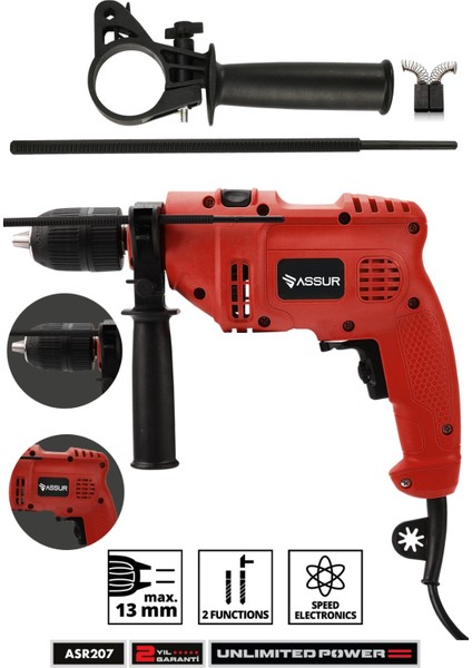 500W Darbeli Metal Şanzıman 13mm Elektrikli Matkap
