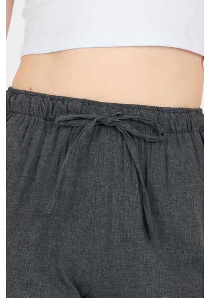 Antrasit Pamuklu Bel Lastikli Wide Leg/bol Paça Pantolon 4754A fırsatları