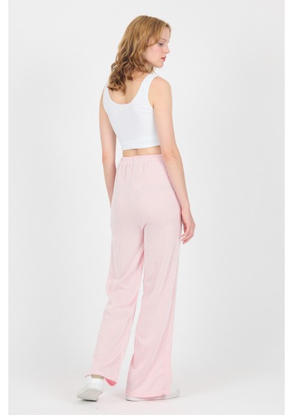 Pembe Beli Lastikli Çizgili Geniş Paça Dokuma Pantolon 4098 indirimleri
