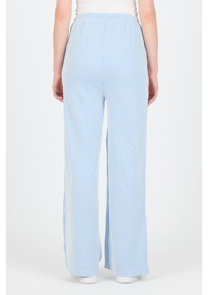 Mavi Beli Lastikli Çizgili Geniş Paça Dokuma Pantolon 4098 indirimleri