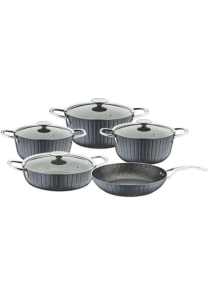Colonna - 3517 - 9 Parça, Bio Granit, Sağlıklı, Tencere, Tava Seti Antrasit, Platin Detay