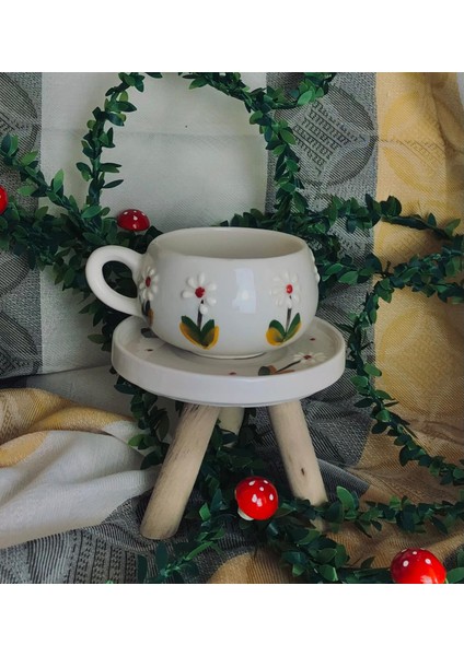 🌼 El Yapımı Seramik Kupa & Tabak Takımı – Papatya Desenli fiyatları