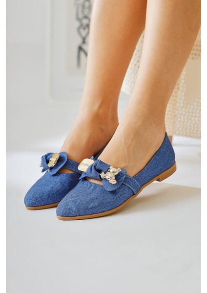 Joselin Mavi Fiyonk Aksesuarlı Babet modelleri