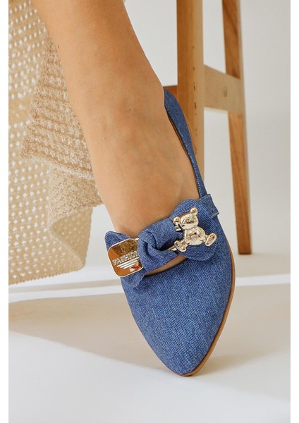 Joselin Mavi Fiyonk Aksesuarlı Babet fırsatları