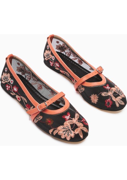 Jolin Turuncu Nakışlı Tokalı Kadın Babet