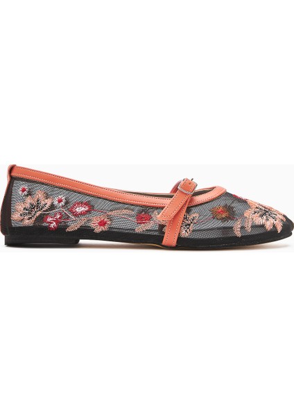 Jolin Turuncu Nakışlı Tokalı Kadın Babet fiyatları