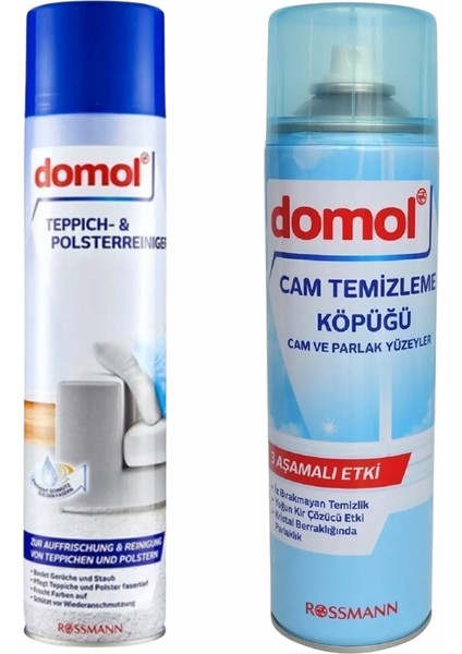 Halı ve Döşeme Temizleyici Köpük 600 ml + Cam Temizleme Köpüğü Cam ve Parlak Yüzeyler 500 ml