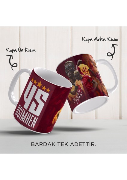 Victor Osimhen Baskılı 5 Yıldızlı Sarı Kırmızı Kişiye Özel Isim ve Forma Numaralı Porselen Kupa Bardak