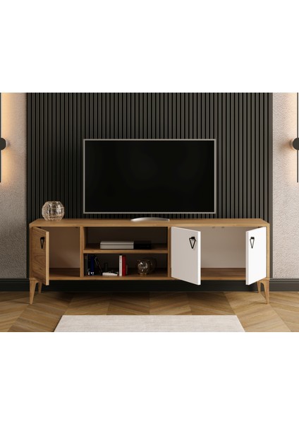 Rivo Tv Ünitesi Legnano-Beyaz Raflı ve Kapaklı Modern Tasarım 150 cm fiyatları