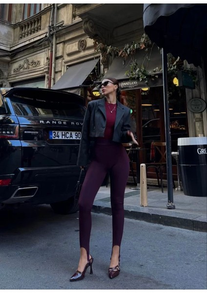 Toparlayıcı Füzo Tayt Likralı Ayak Detaylı
