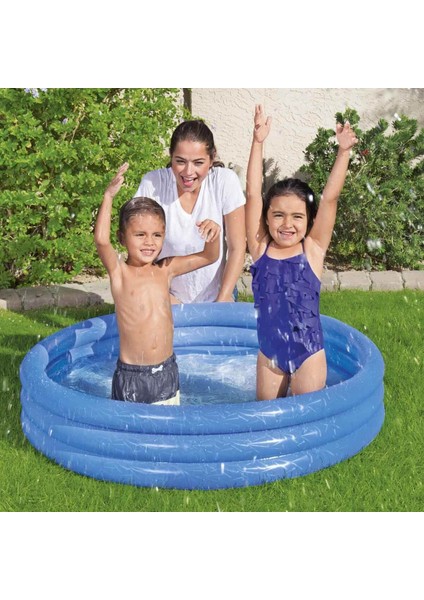 Üç Halka Yuvarlak Şişme Mavi Çocuk Havuzu Büyük Boy