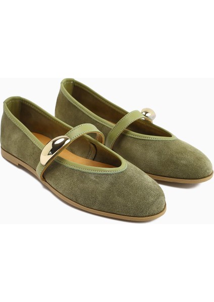 Hakiki Deri Aliana Haki Süet Toka Detaylı Kadın Babet