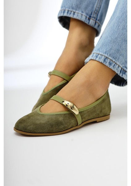 Hakiki Deri Aliana Haki Süet Toka Detaylı Kadın Babet fiyatları