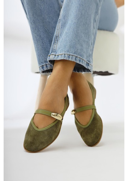 Hakiki Deri Aliana Haki Süet Toka Detaylı Kadın Babet indirimleri