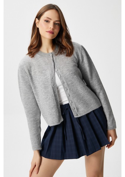 Kadın Nina Bisiklet Yaka Gri Basic Hırka