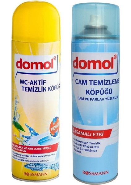 Tuvalet Temizleme Köpüğü Limon 500 ml + Cam Temizleme Köpüğü Cam ve Parlak Yüzeyler 500 ml