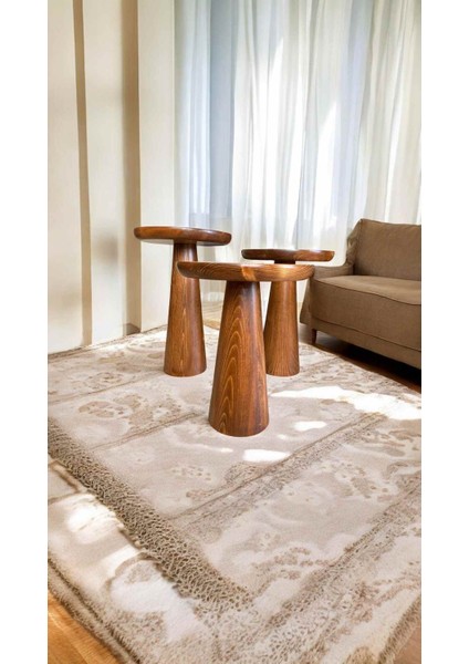 Açık Ceviz Renkli Ahşap 3’lü Yan Sehpa Seti – Mantar Model modelleri