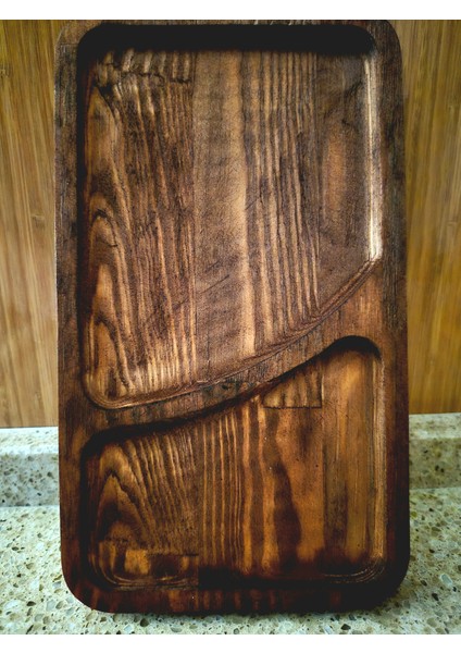 Iki Bölmeli Ahşap Sunum Tahtası - 23 x 13 cm - Koyu Kahverengi fiyatları