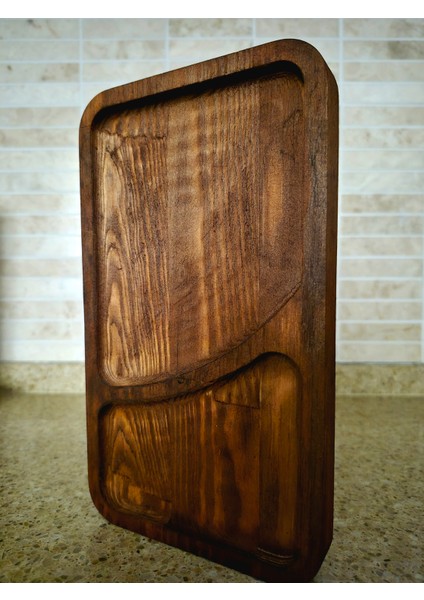 Iki Bölmeli Ahşap Sunum Tahtası - 23 x 13 cm - Koyu Kahverengi modelleri