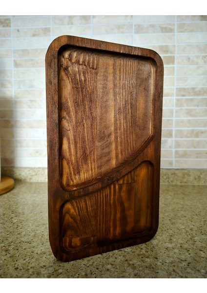 Iki Bölmeli Ahşap Sunum Tahtası - 23 x 13 cm - Koyu Kahverengi fırsatları