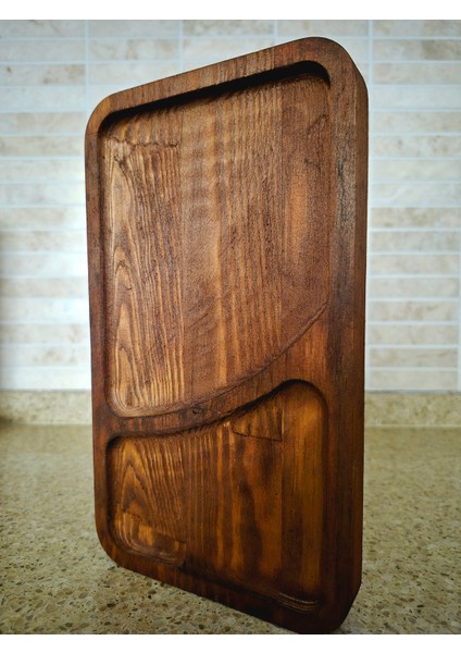 Iki Bölmeli Ahşap Sunum Tahtası - 23 x 13 cm - Koyu Kahverengi indirimleri