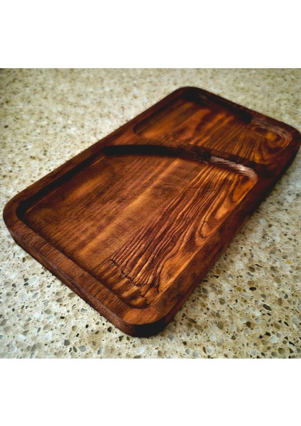 Iki Bölmeli Ahşap Sunum Tahtası - 23 x 13 cm - Koyu Kahverengi