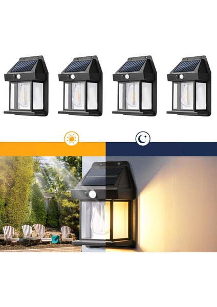 4 Adet Solar Duvar Lambası - Hareket Sensörlü Güneş Enerjili Lamba Yol Bahçe Aydınlatma