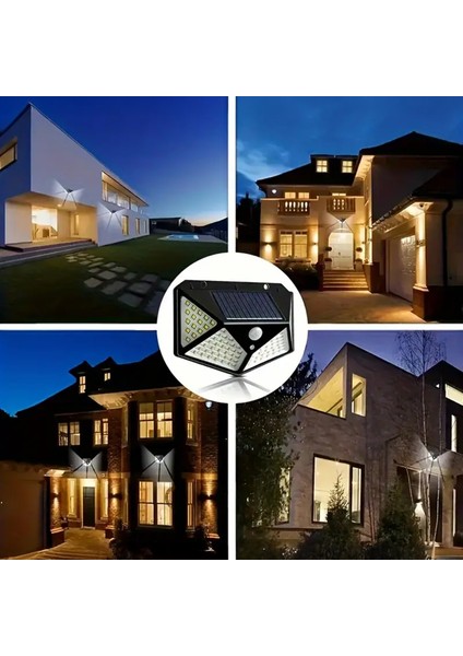 4 Adet Güneş Enerjili Duvar Lambası - Solar 100 LED Işık 3 Modlu Hareket Sensörlü Bahçe Aydınlatma indirimleri