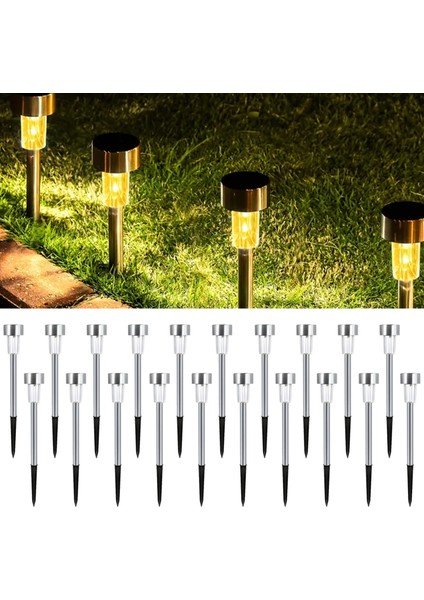 20'li Solar Yer Aydınlatması - Güneş Enerjili LED Işık Plastik Saplama Dış Mekan Bahçe Yolu Lambası