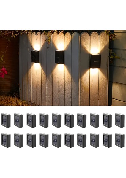 20 Adet Solar Duvar Aydınlatması - Çift Taraflı Güneş Enerjili Lamba LED Işık Dekorasyon Aydınlatma