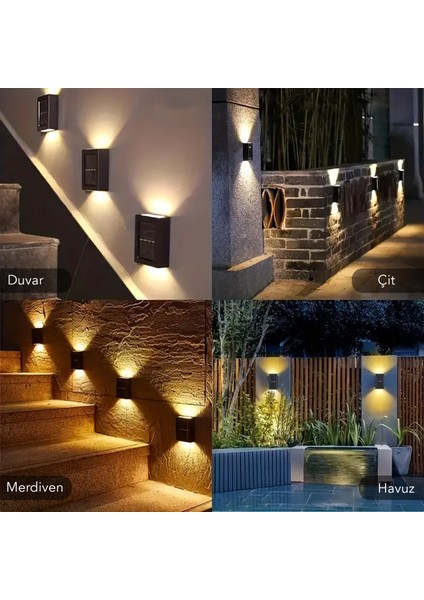 20 Adet Solar Duvar Aydınlatması - Çift Taraflı Güneş Enerjili Lamba LED Işık Dekorasyon Aydınlatma fiyatları