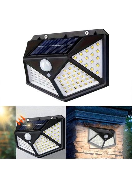 1 Adet Güneş Enerjili Duvar Lambası - Solar 100 LED Işık 3 Modlu Hareket Sensörlü Bahçe Aydınlatma