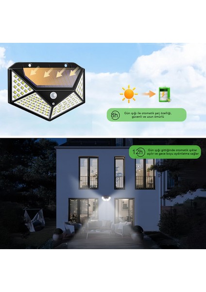 1 Adet Güneş Enerjili Duvar Lambası - Solar 100 LED Işık 3 Modlu Hareket Sensörlü Bahçe Aydınlatma fiyatları