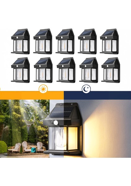 10 Adet Solar Duvar Lambası - Hareket Sensörlü Güneş Enerjili Lamba Yol Bahçe Aydınlatma